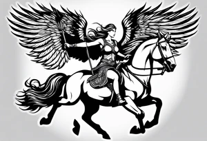 Valkyrie on winged Pegasus, flight, holding spear tattoo idea