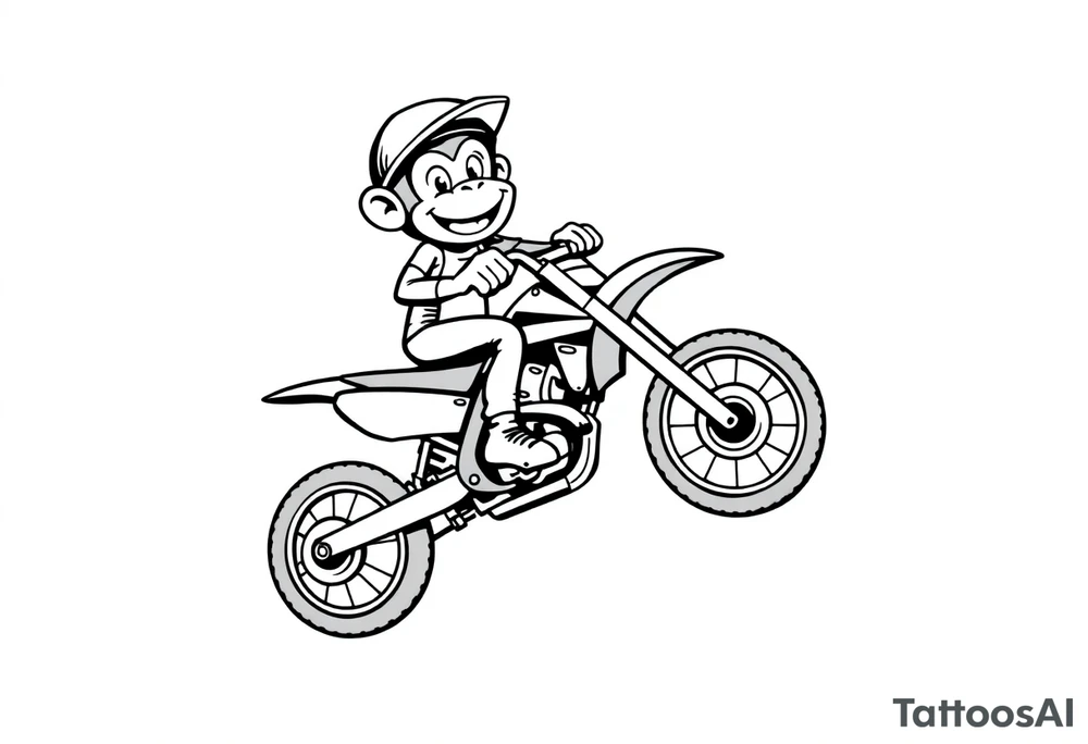 Cartoon monkey with helmet on a dirtbike doing a wheelie tattoo idea