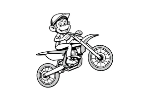 Cartoon monkey with helmet on a dirtbike doing a wheelie tattoo idea