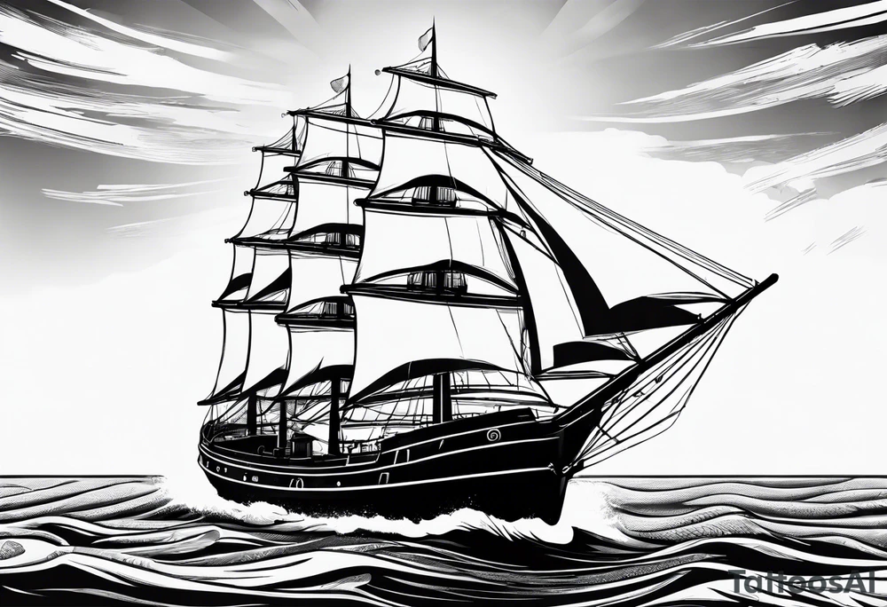 phare maritime dans un bateau a voiles vu du devant. tattoo idea