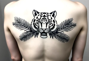 Tiger surrounded by palm leaves tattoo idea
