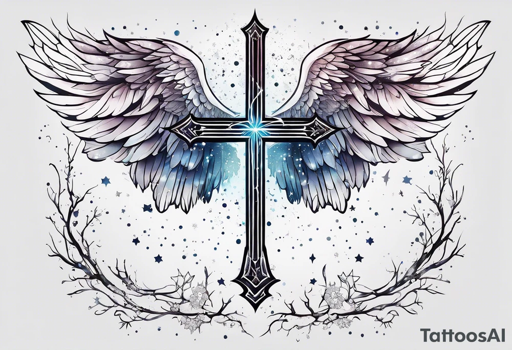 Constellation, Angel wing , snow , cross tattoo idea