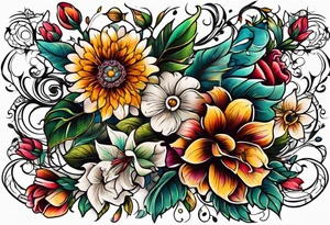 vintage colorful floral print tattoo idea
