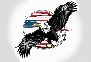 eagle flying in front of USS Nimitz holding American flag in beak tattoo idea