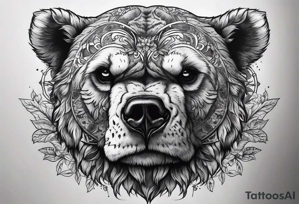Got his skull bears head tattoo idea