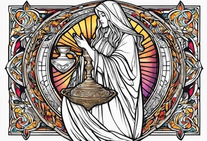 holy saint woman turned away
 holding a chalice tattoo idea