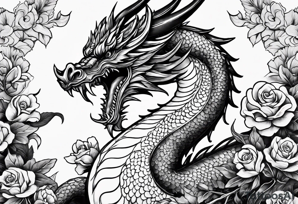 Drachen mit Kirschblüten tattoo idea