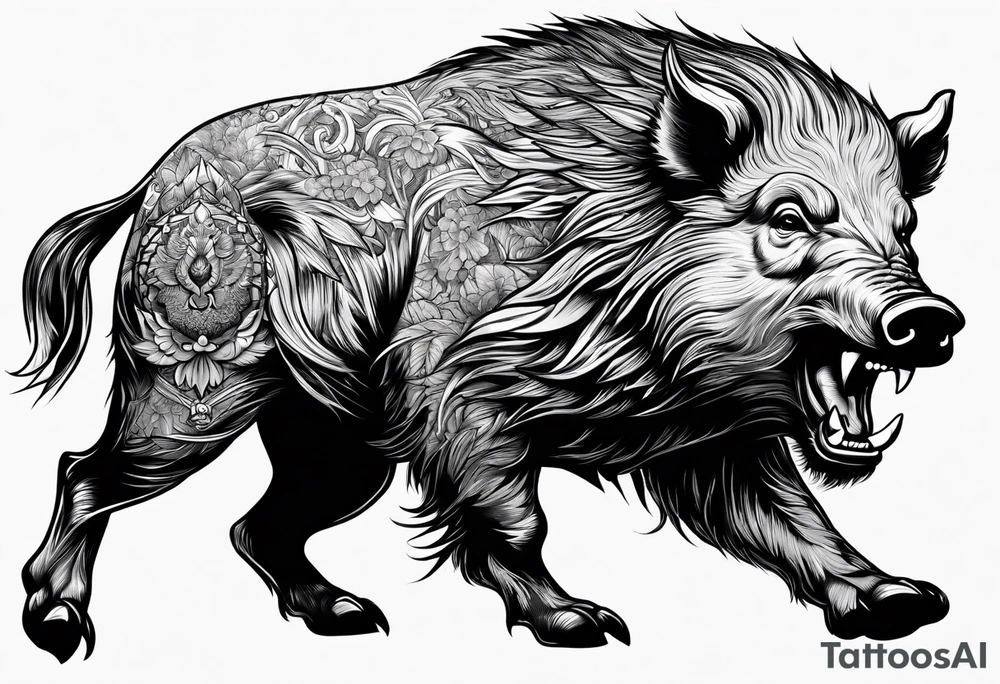 angry boar from front tattoo idea