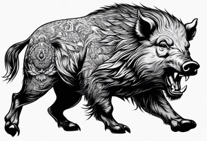 angry boar from front tattoo idea