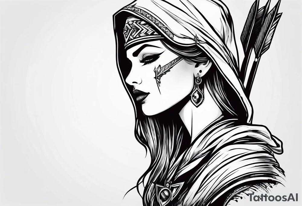 an arrow with only one drip of blood on the tip of it simple line art tattoo idea