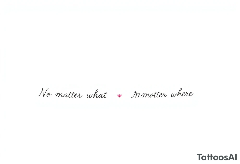 A delicate cursive tattoo with the quote ‘No matter what’ (for one person) and ‘No matter where’ (for the other), placed along the collarbone. At the end of each quote, incorporate a soft, feminine flower design — such as a small lotus, daisy, or wildflower — that flows naturally from the end of the text, as if the flower is part of the lettering or subtly blooming from the last word.

Design should feel light, elegant, and symbolic of connection and unconditional love between mother and daughter. Style should be fine line or single-needle, black ink only, minimalistic and graceful. tattoo idea