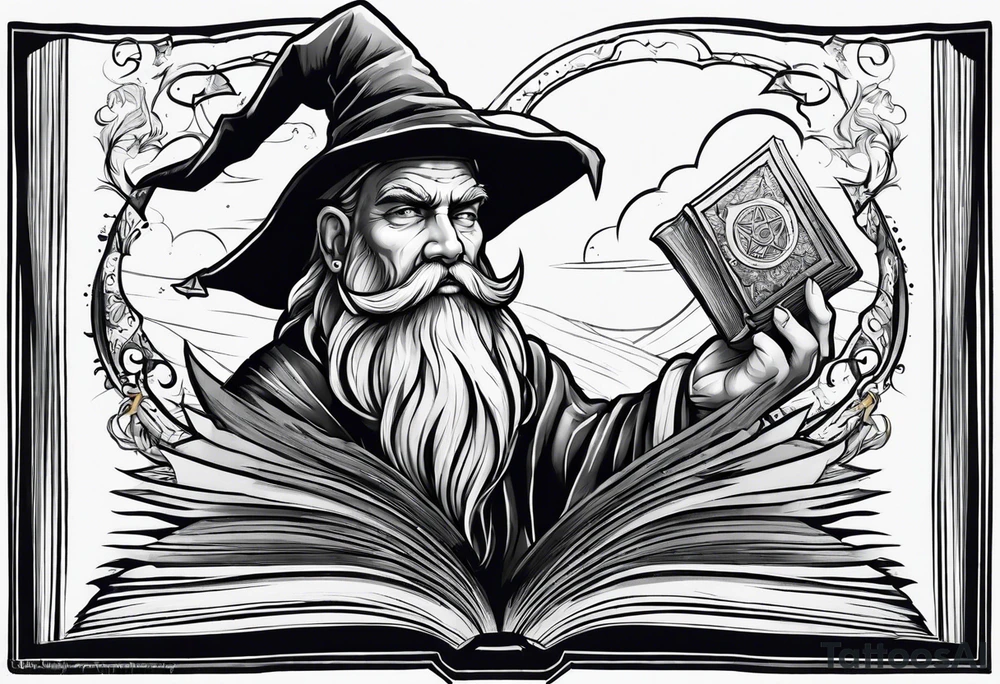 wizard breaking out of a book tattoo idea