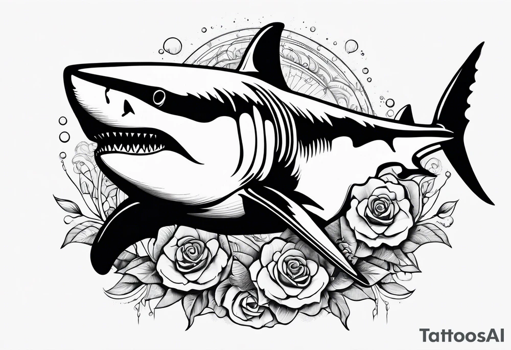 Great white shark outline but grunge tattoo idea