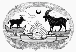 A badger, a goat and a reindeer on an ark inside the outlines of Map of Mallorca tattoo idea