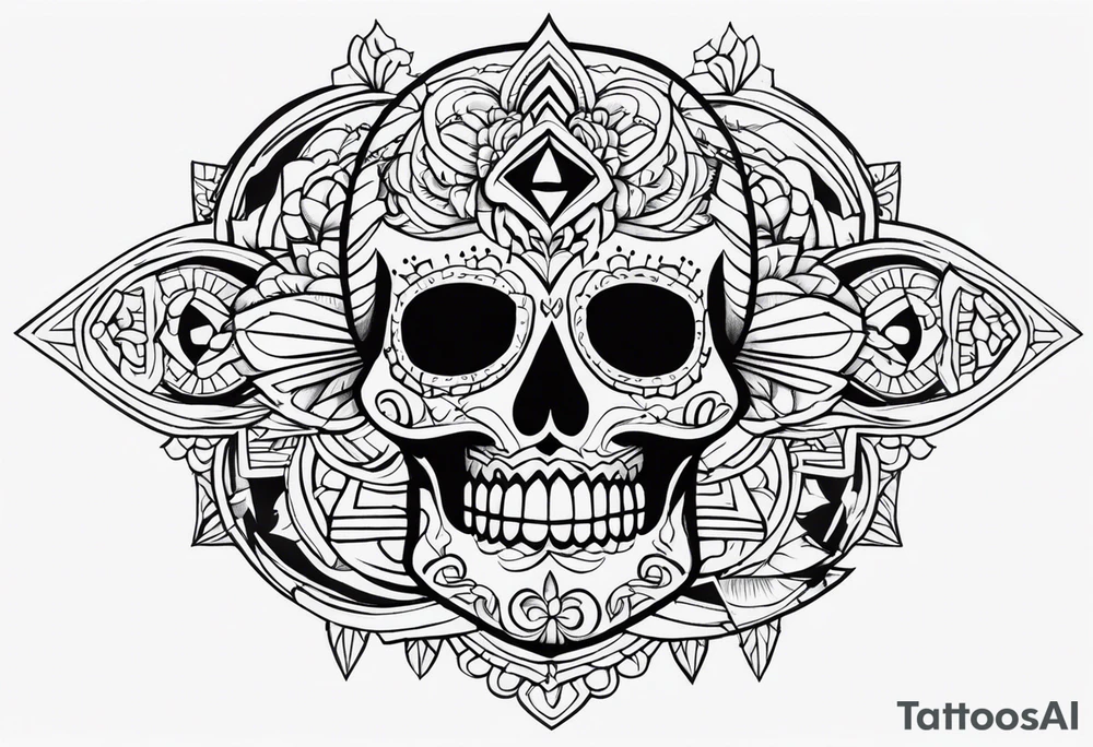 Craneo azteca tipo Día de muertos tattoo idea