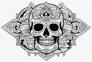 Craneo azteca tipo Día de muertos tattoo idea