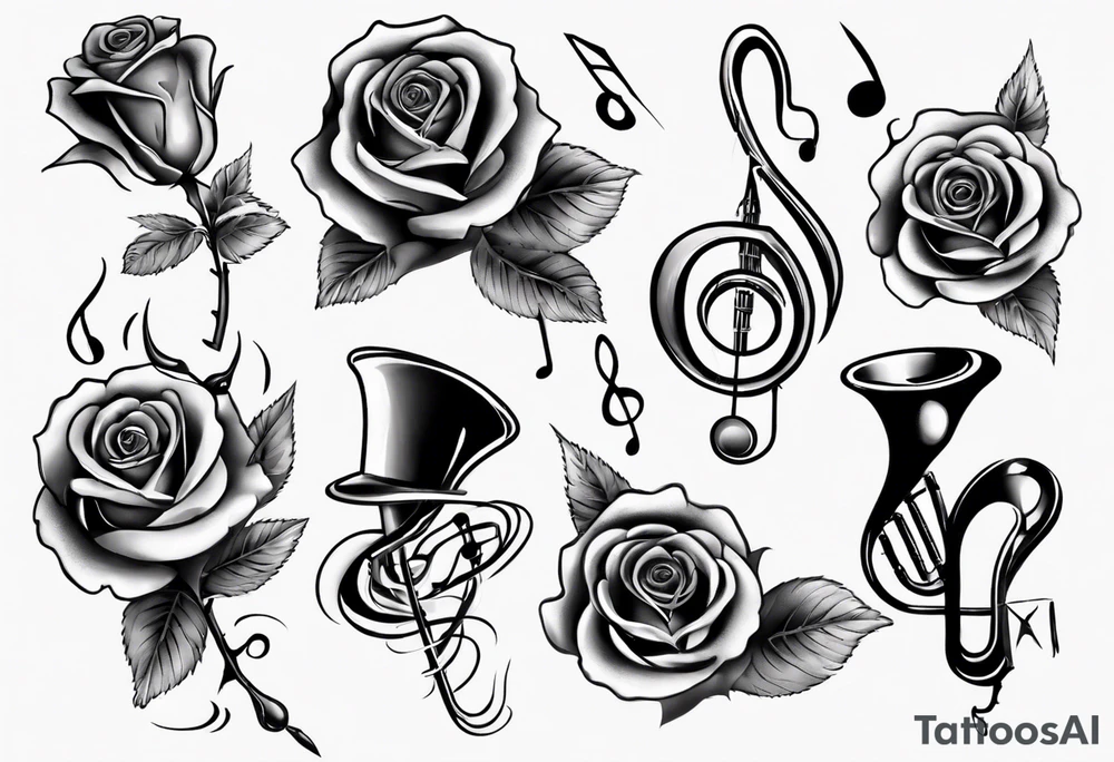 music, roses tattoo idea