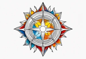 sunburst with yellow, orange, red, and blue colors tattoo idea