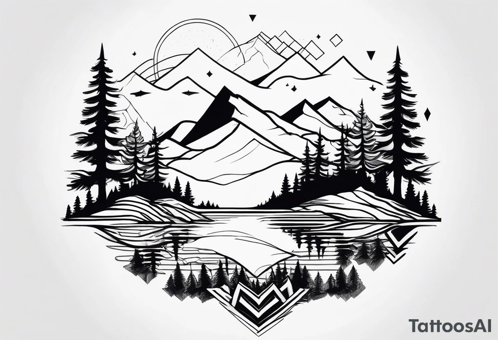 Geometric mountains trees roots tattoo idea