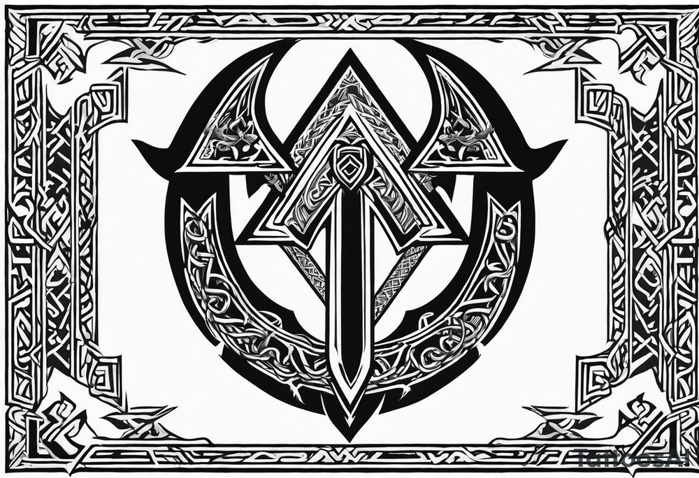 Valhalla sword shield dragon axe Valknut barbed wire chains tribal tattoo idea