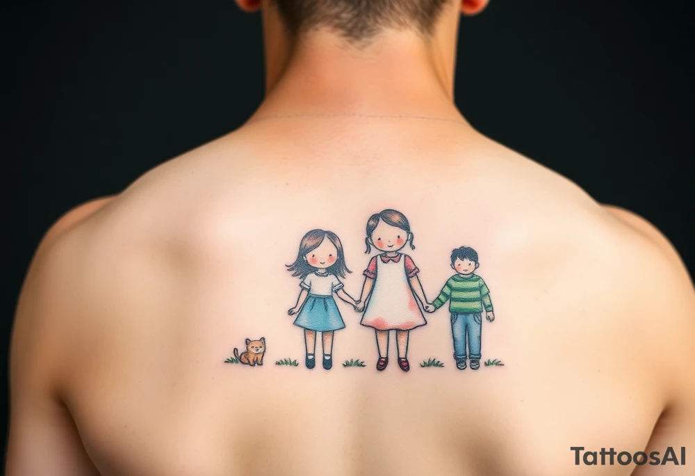 Family 2 parents 2 kids outside tattoo idea