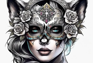 Wolf skull on woman’s head tattoo idea
