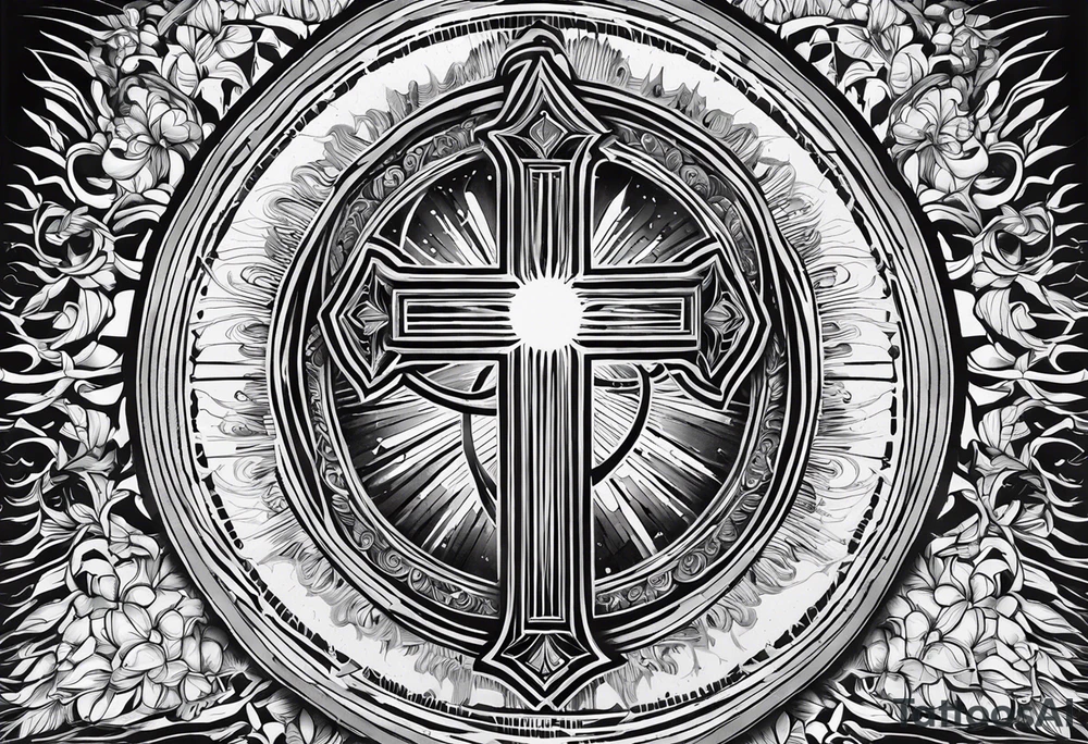 Religious cross with rays of sun, 08/21/2024 in with Jeremiah 29:11 tattoo idea
