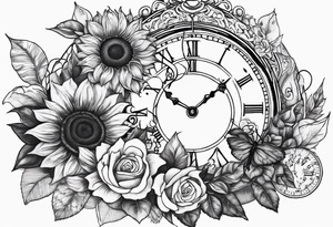 Sunflower, roses, witchy, 3 pocket watches, celestial, music, self care tattoo idea