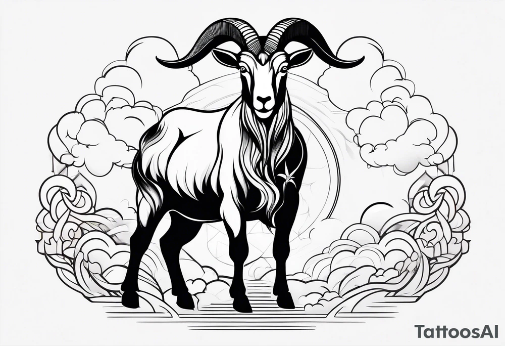 full body goat with clouds in japanese style tattoo idea