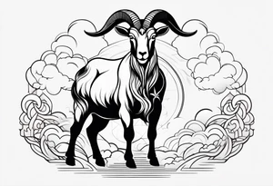 full body goat with clouds in japanese style tattoo idea