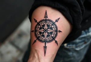 Rustic half compass with a long native American arrow pointing at my wrist with the words “True North” and says "Isaiah 40:31" tattoo idea