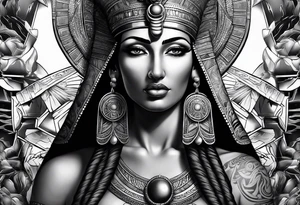 black and gray photo realistic goddess isis tattoo idea