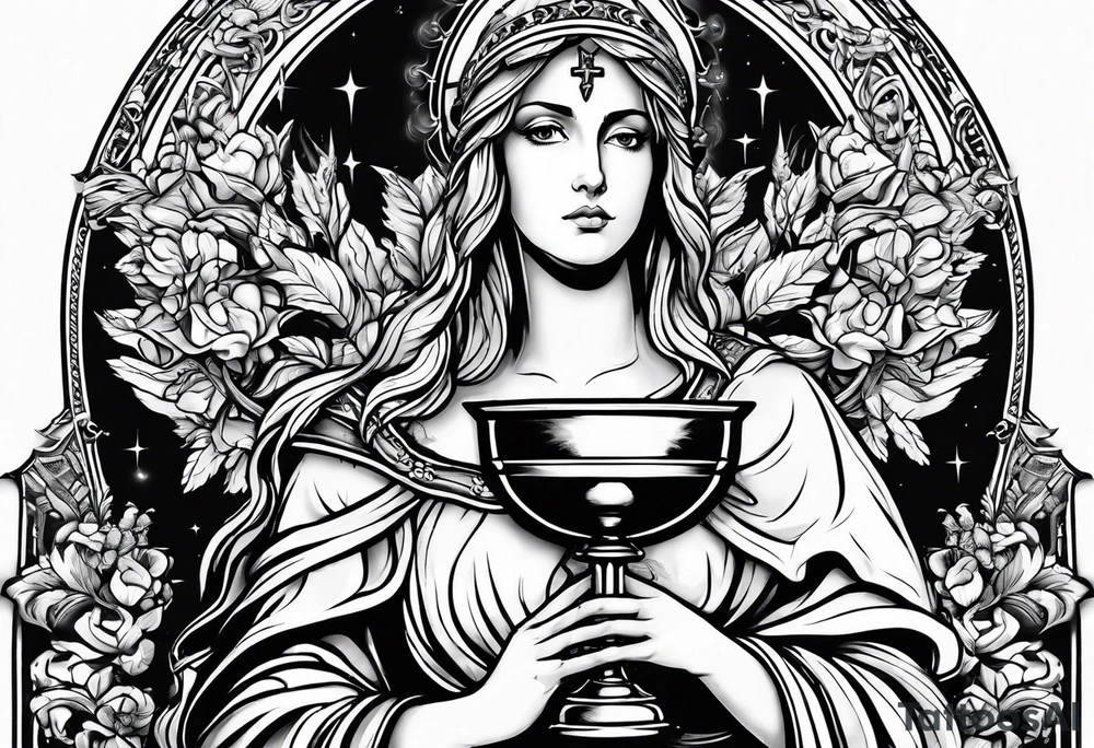 Saint Barbara holding a chalice with cannons and lightning tattoo idea Saint Barbara holding a chalice with cannons and lightning tattoo idea
