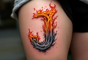 Flaming "J" in gradient shades of orange, red, and smoky gray. tattoo idea