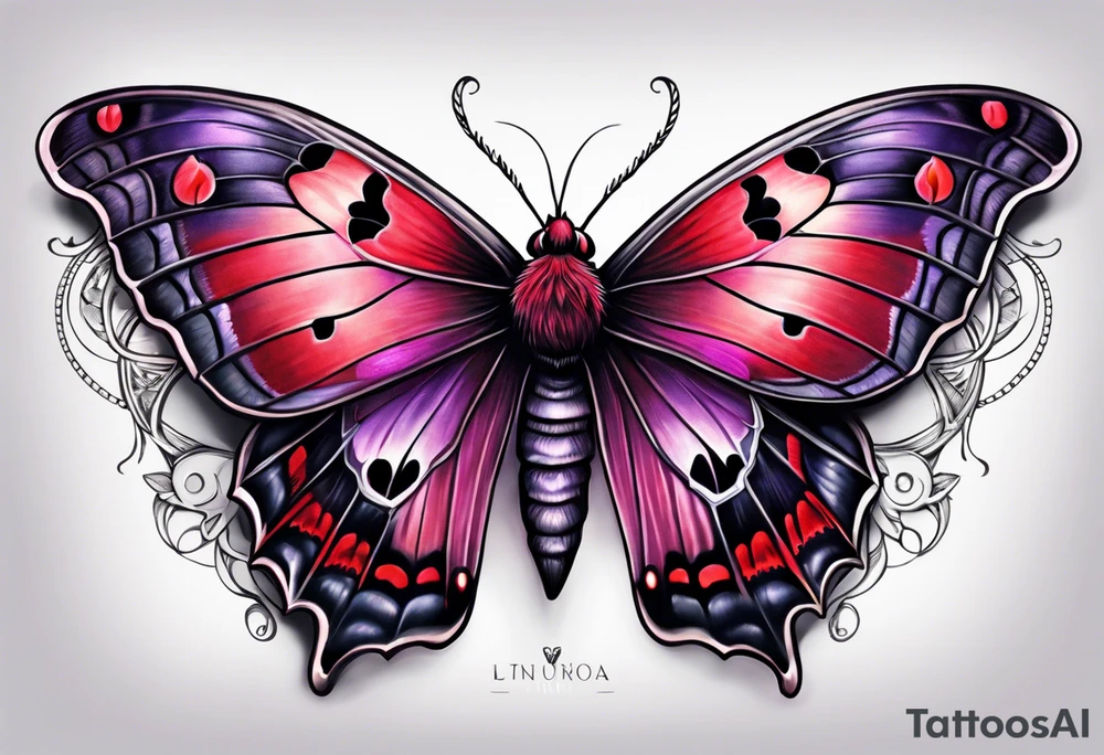 Black, red, and purple lunar moth tattoo idea