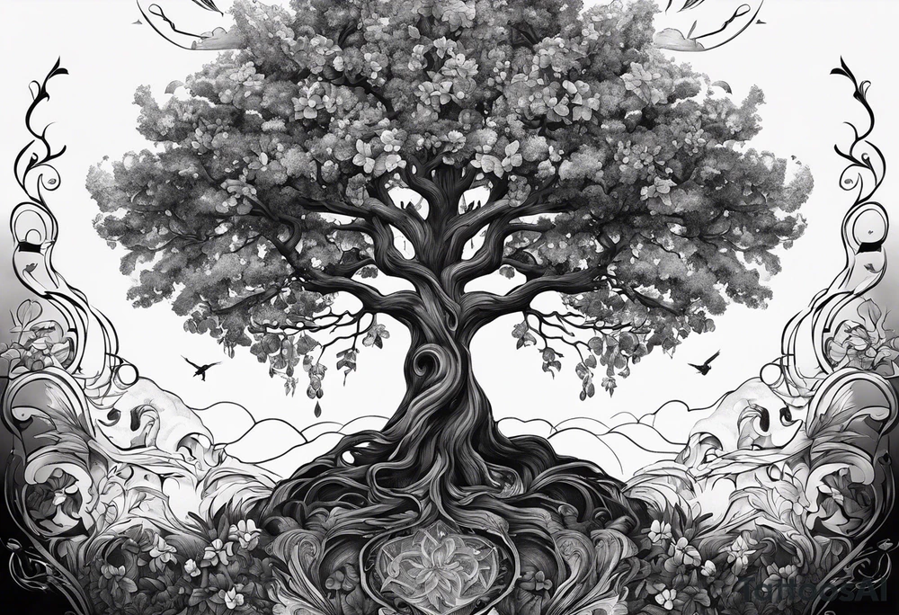Un arbre de vie et les prénoms Charly et Gaby tattoo idea