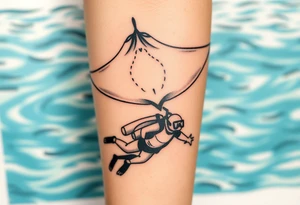 Manta ray silhouette above, scuba diver underneath, water backround tattoo idea