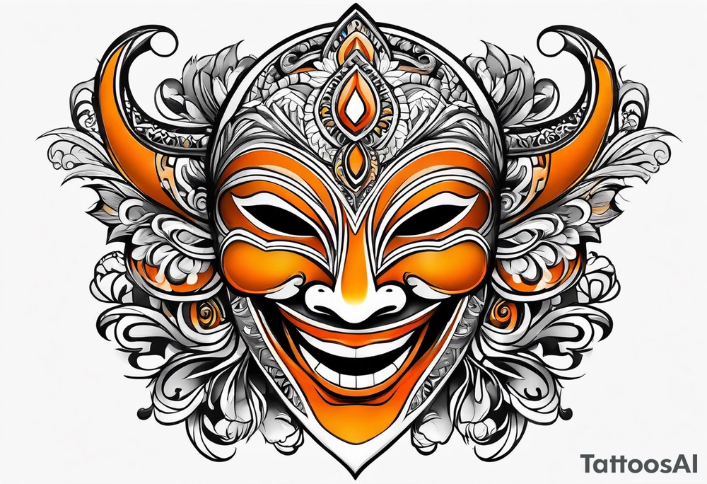 Laughing mask that is orange and black simple tattoo idea