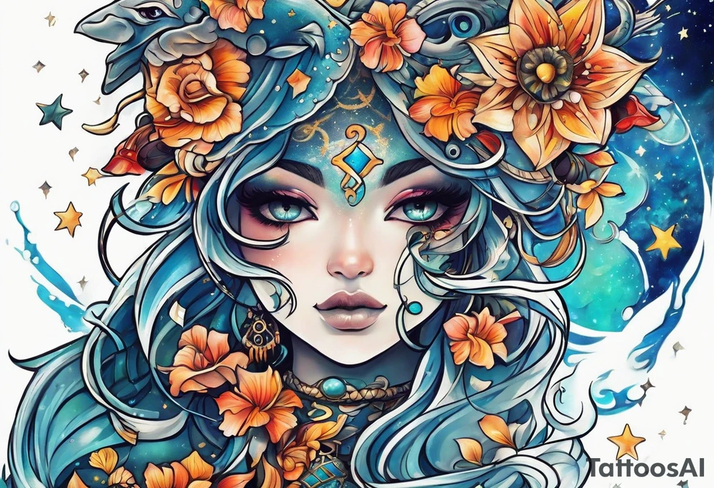 Stars t galaxy tattoo yo ho with my zodiac sign Pisces that can wrap around to the front of my neck tattoo idea