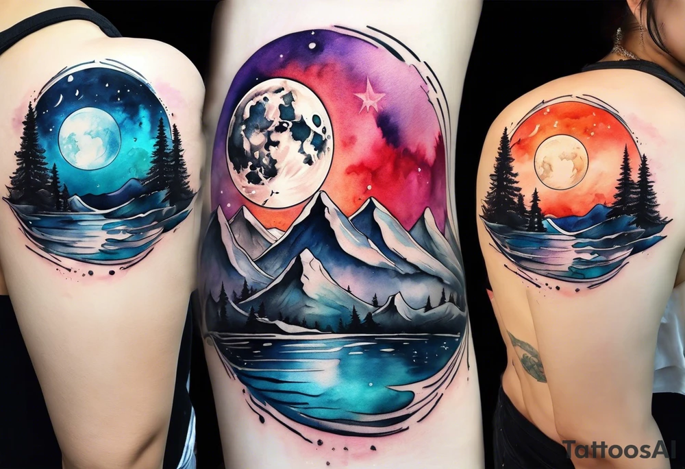 Moon with water color tattoo idea