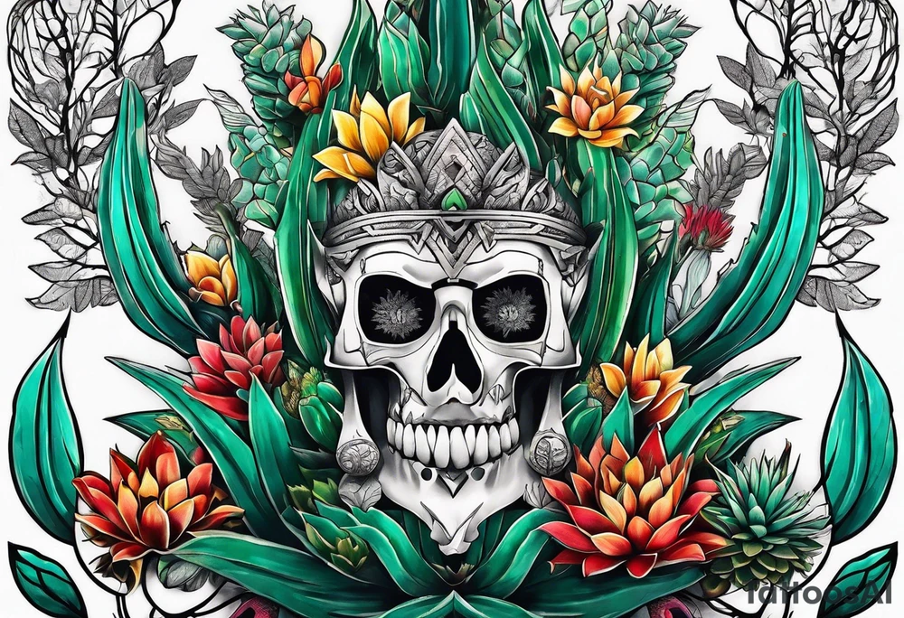 Lobo com cílios grande,  cactos e árvore da vida tattoo idea