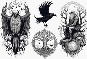 odin ravens sitting on yggdrasil tattoo idea