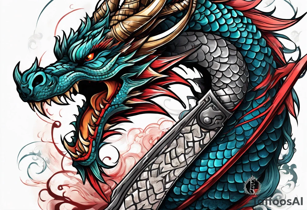 dragon around a katana sword tattoo idea