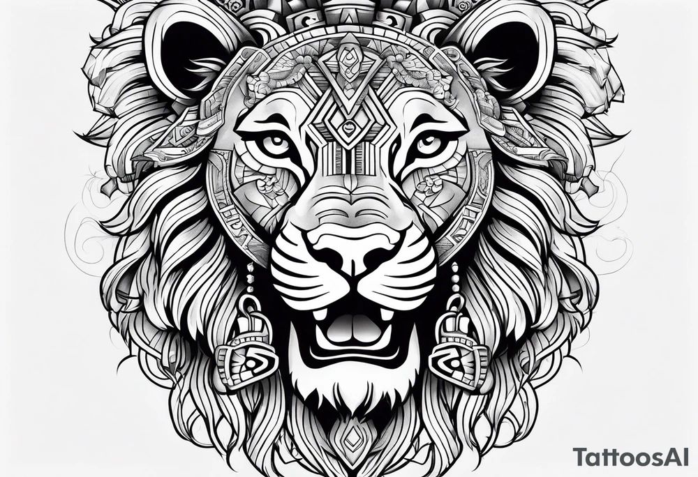 Aztec, lion and key tattoo idea