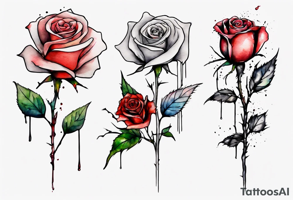 bleeding rose, tall, simple, one line, watercolor tattoo idea