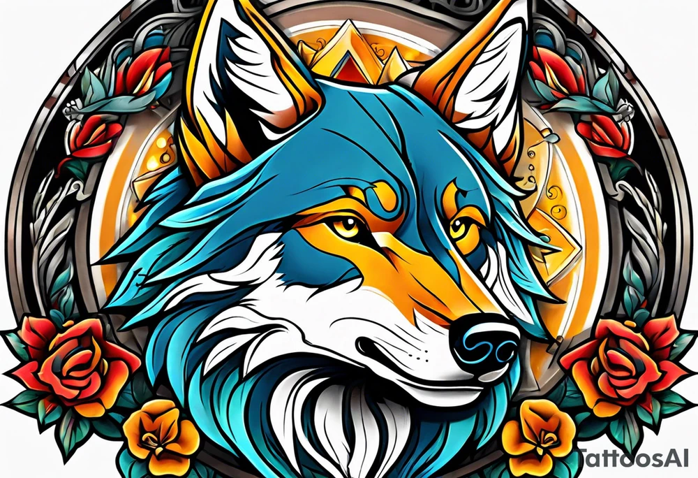 Neotraditional wolf tattoo idea