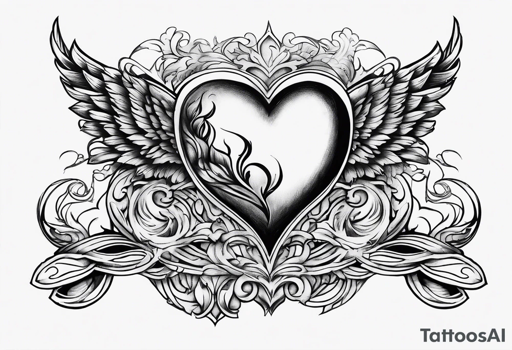 The word
 Amor fati with a burning heart tattoo idea