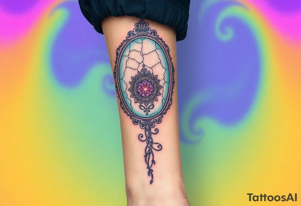 hand held cracked mirror tattoo idea