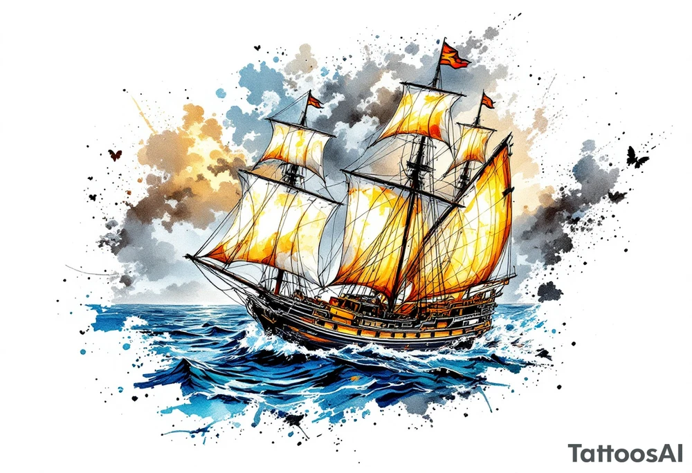 sailing boat at achor tattoo idea