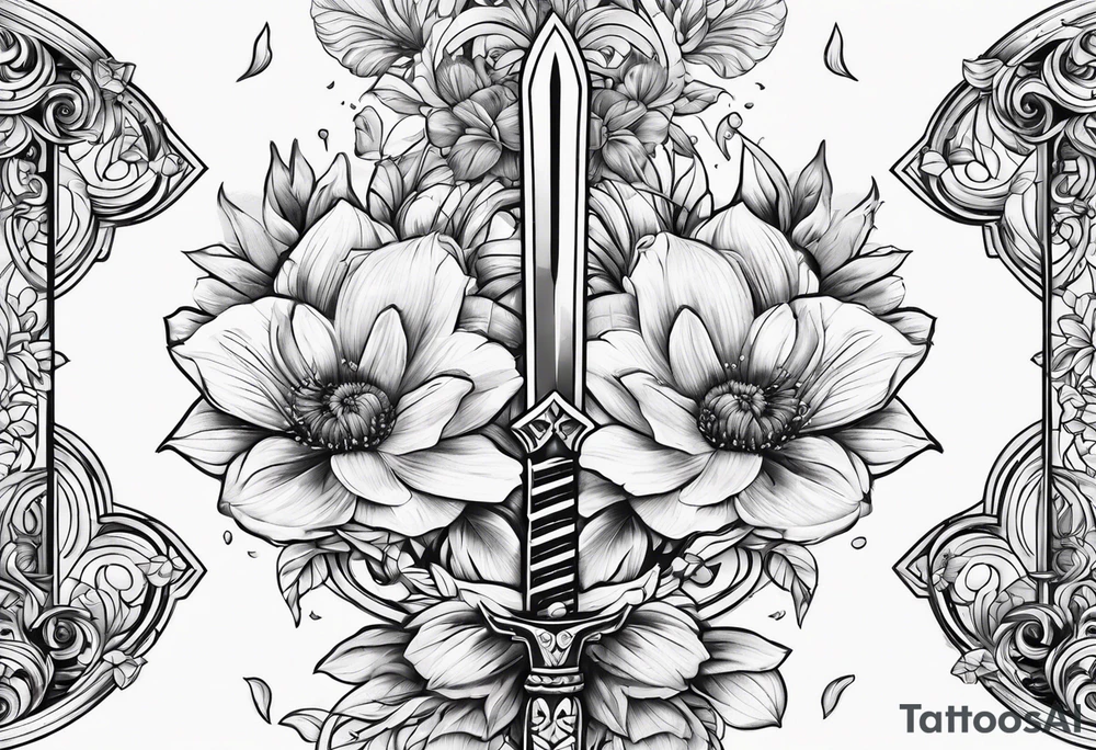 sword shattering into flower tattoo idea